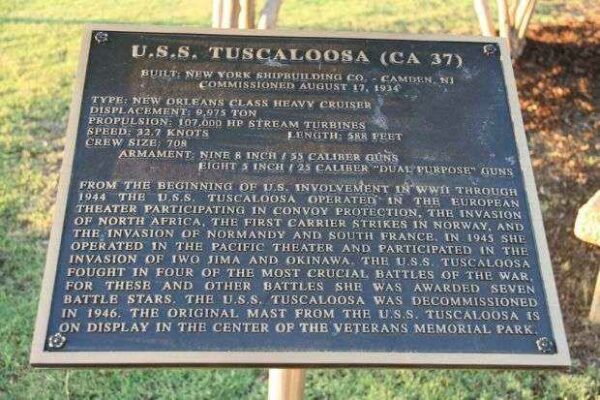 U.S.S. TUSCALOOSA MEMORIAL MAST PLAQUE