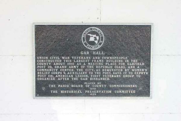 ZEPHYRHILLS GAR HALL MEMORIAL BUILDING PLAQUE