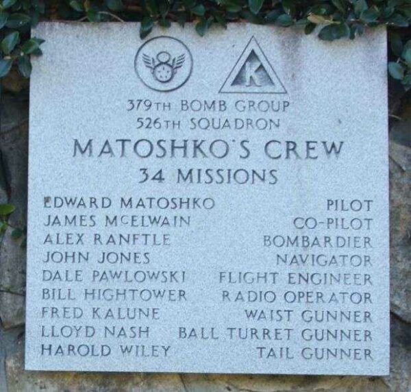 “MATOSHKO’S CREW” B-17 WAR MEMORIAL PLAQUE