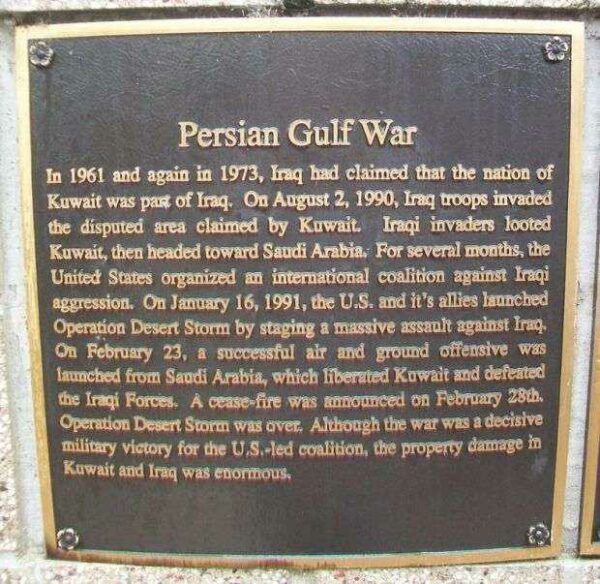 PERSIAN GULF WAR MEMORIAL PLAQUE