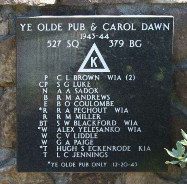 “YE OLDE PUB” AND “CAROL DAWN” B-17 WAR MEMORIAL PLAQUE