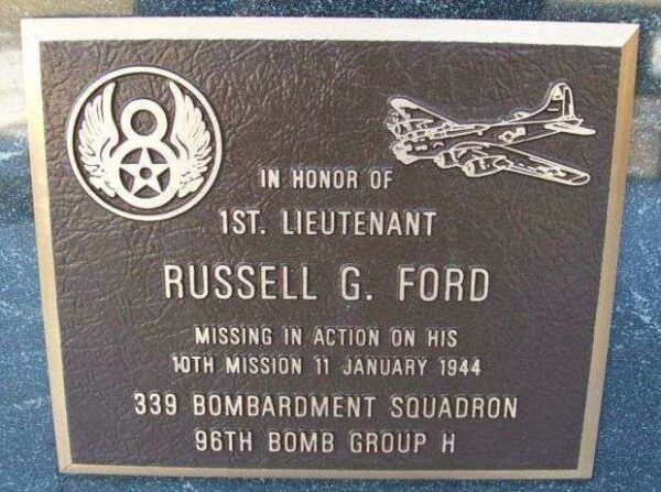 1ST LIEUTENANT RUSSELL G. FORD WAR MEMORIAL PLAQUE