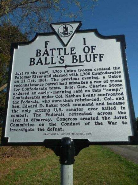 BATTLE OF BALL’S BLUFF WAR MEMORIAL MARKER