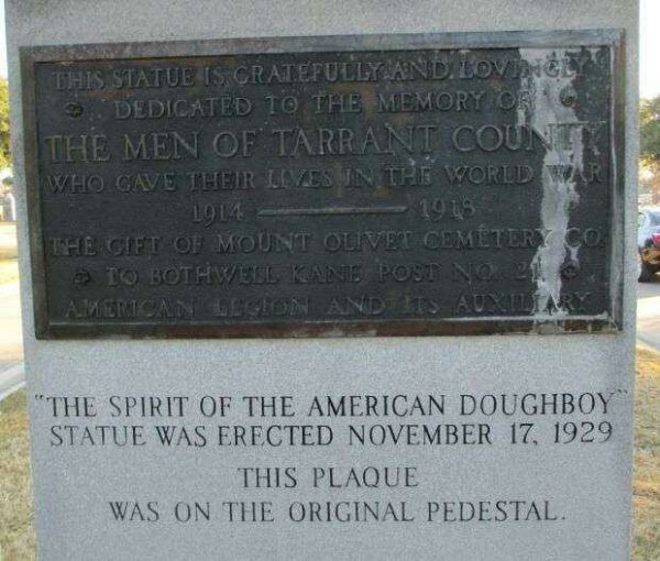 TARRANT COUNTY WAR MEMORIAL DEDICATION PLAQUE AND STONE