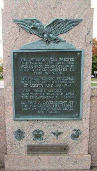 COLCHESTER WORLD WAR II AND KOREAN CONFLICT MEMORIAL PLAQUE A