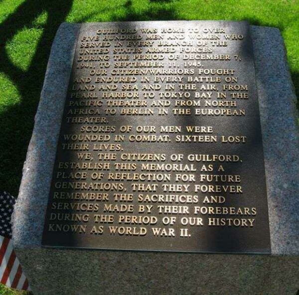 GUILFORD WORLD WAR II MEMORIAL PLAQUE A