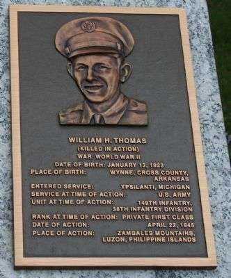 PFC. WILLIAM H. THOMAS MEDAL OF HONOR WAR MEMORIAL PLAQUE