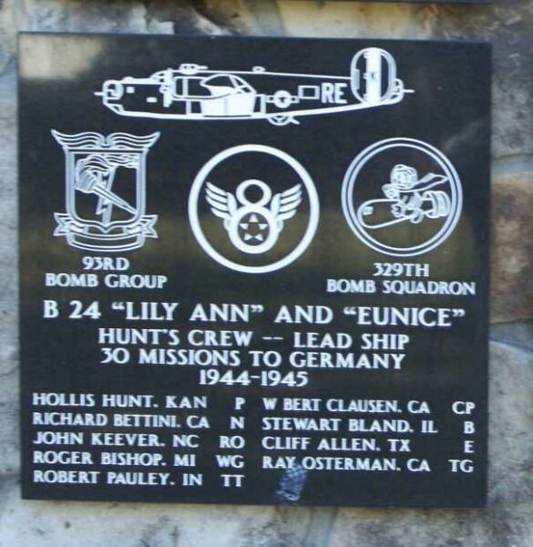 B-24 “LILY ANN” AND “EUNICE” WAR MEMORIAL PLAQUE