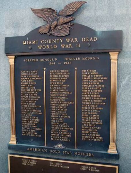 MIAMI COUNTY WORLD WAR II MEMORIAL PLAQUE
