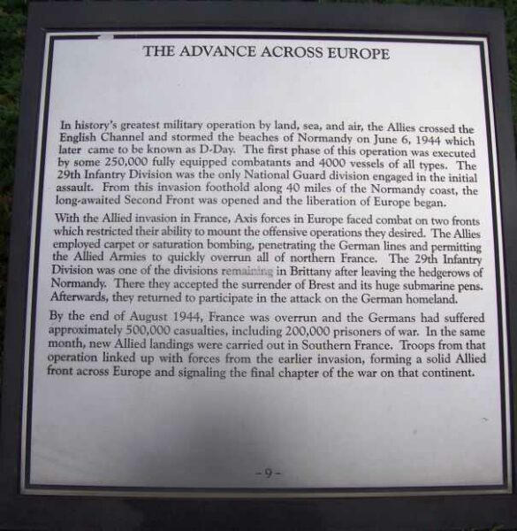 MARYLAND WORLD WAR II MEMORIAL PLAQUE I