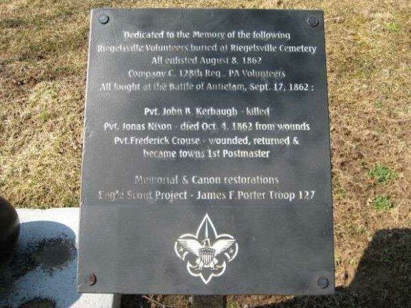 RIEGELSVILLE CIVIL WAR MEMORIAL PLAQUE