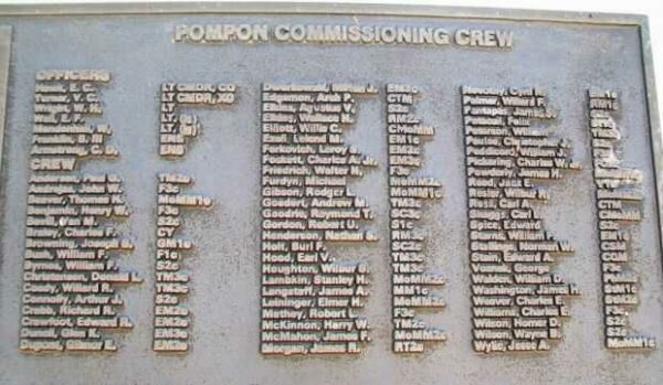 U.S.S. POMPON (SS267) WAR MEMORIAL CREW PLAQUE