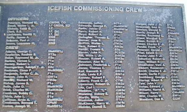 U.S.S. ICEFISH (SS367) WAR MEMORIAL CREW PLAQUE
