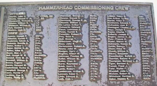 U.S.S. HAMMERHEAD (SS364) WAR MEMORIAL CREW PLAQUE