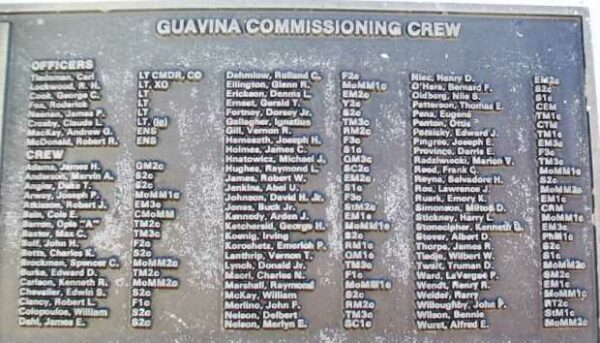 U.S.S. GUAVINA (SS362) WAR MEMORIAL CREW PLAQUE