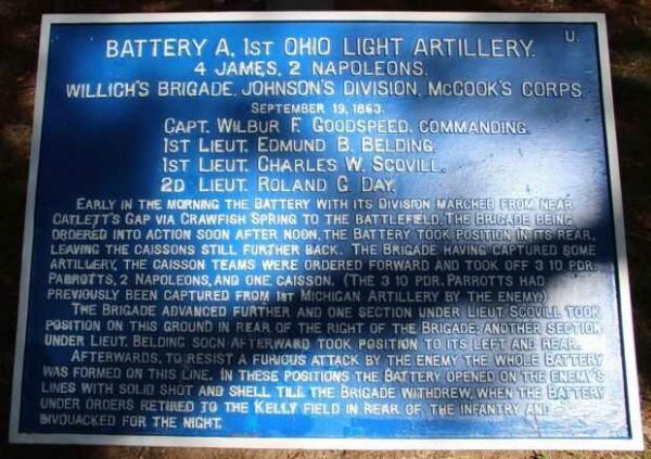 BATTERY A, 1ST OHIO LIGHT ARTILLERY WAR MEMORIAL PLAQUE