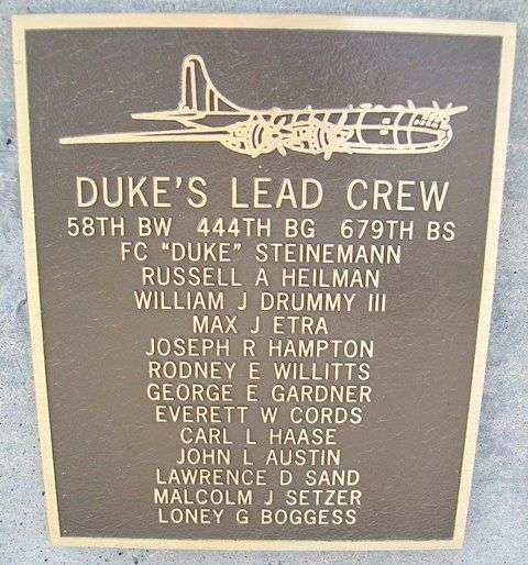 “DUKE’S LEAD CREW” B-29 WAR MEMORIAL PLAQUE