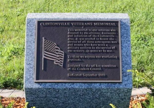 CLINTONVILLE VETERANS MEMORIAL DEDICATION PLAQUE