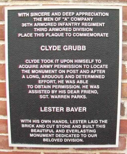 36TH ARMORED INFANTRY REGIMENT WAR MEMORIAL PLAQUE A