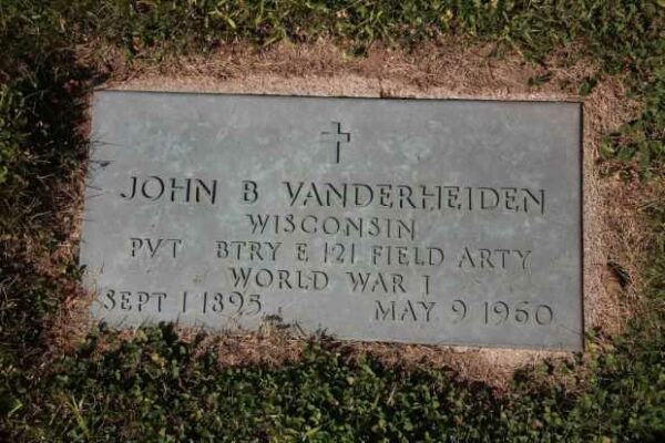JOHN B VANDERHEIDEN MEMORIAL CEMETERY STONE