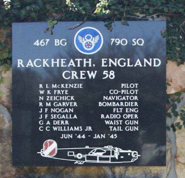 “CREW #58” B-24 WAR MEMORIAL PLAQUE