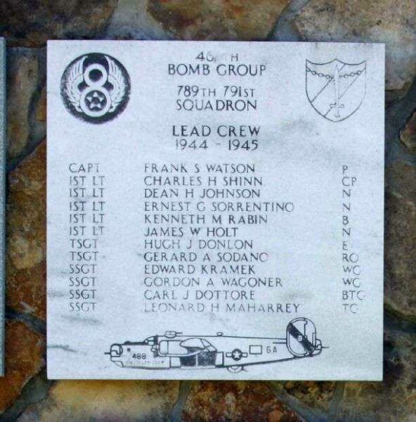 789TH AND 791ST SQUADRON B-24 WAR MEMORIAL PLAQUE