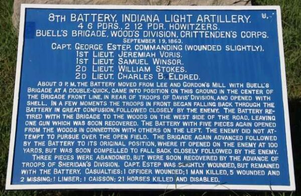 8TH BATTERY, INDIANA LIGHT ARTILLERY WAR MEMORIAL PLAQUE
