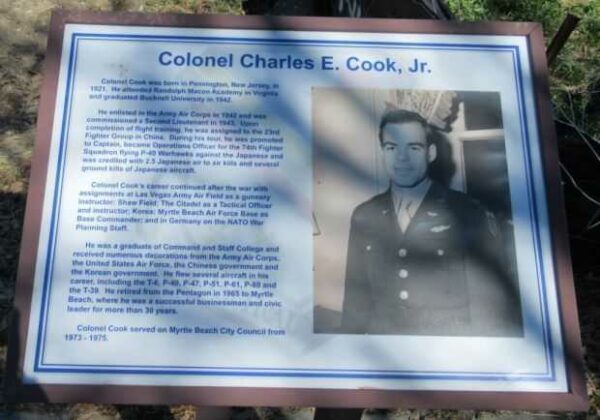 COLONEL CHARLES E. COOK, JR. MEMORIAL PLAQUE