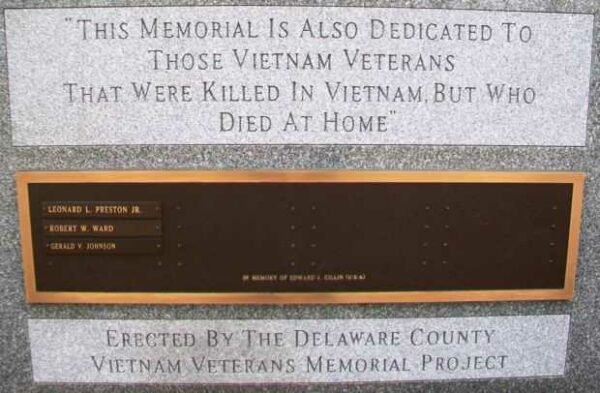 DELAWARE COUNTY VIETNAM WAR MEMORIAL DEDICATION STONE A
