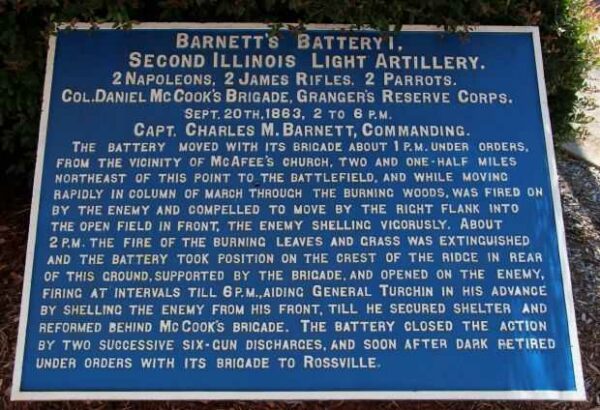 BARNETT’S BATTERY I, SECOND ILLINOIS LIGHT ARTILLERY MEMORIAL PLAQUE