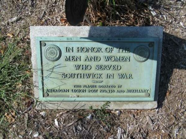 AMERICAN LEGION POST NO. 338 SOUTHWICK WAR VETERANS MEMORIAL PLAQUE