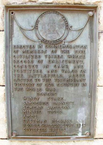 FIVE CIVILIZED TRIBES WORLD WAR MEMORIAL PLAQUE