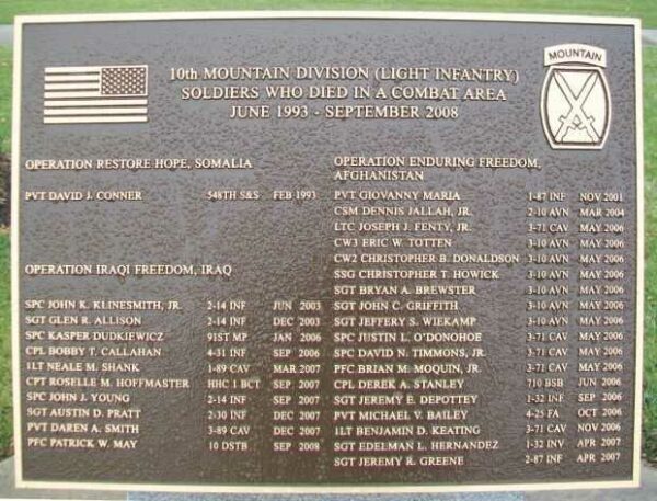 10TH MOUNTAIN DIVISION HEROES WALK MEMORIAL PLAQUE T