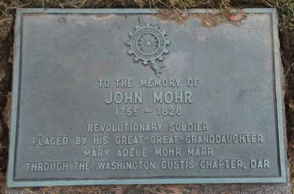 JOHN MOHR REVOLUTIONARY SOLDIER MEMORIAL PLAQUE