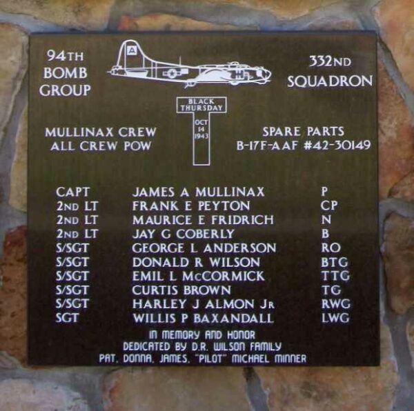 94TH BOMB GROUP 332ND SQUADRON WAR MEMORIAL PLAQUE