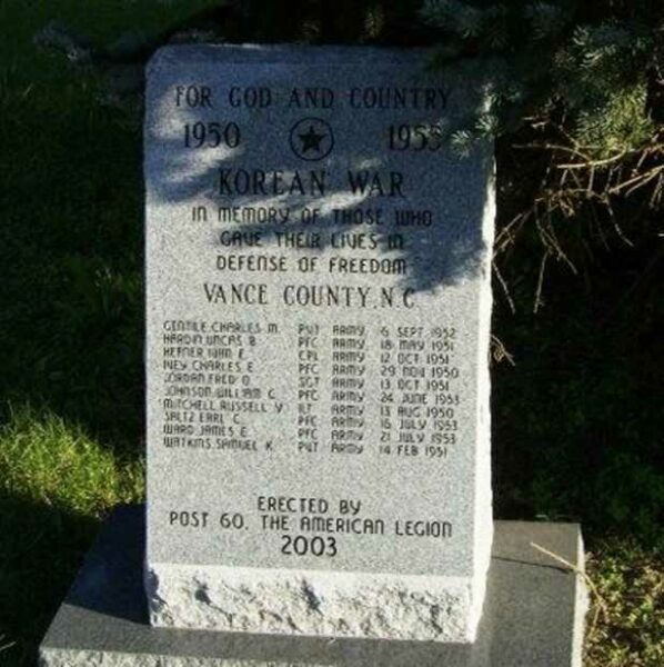 VANCE COUNTY KOREAN WAR MEMORIAL