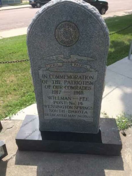 WESSINGTON SPRINGS VETERANS MEMORIAL WORLD WAR I STONE