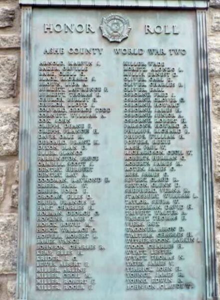 ASHE COUNTY WAR VETERANS MEMORIAL PLAQUE C