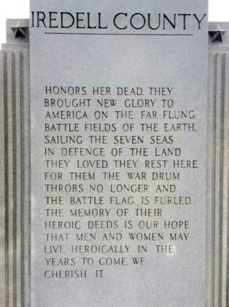 IREDELL COUNTY WAR DEAD MEMORIAL DEDICATION STONE