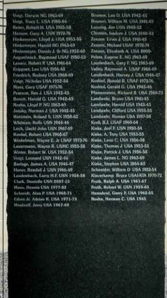 ST. AUGUSTA LEGION POST 621 VETERANS MEMORIAL HONOR ROLL PANEL B