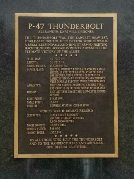 P-47 THUNDERBOLT WAR MEMORIAL PLAQUE A