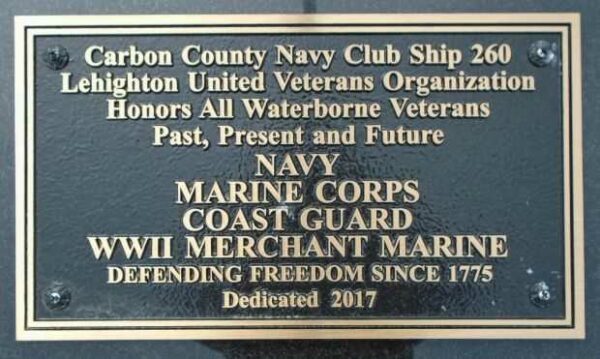 LEHIGHTON WATERBORNE VETERANS MEMORIAL PLAQUE