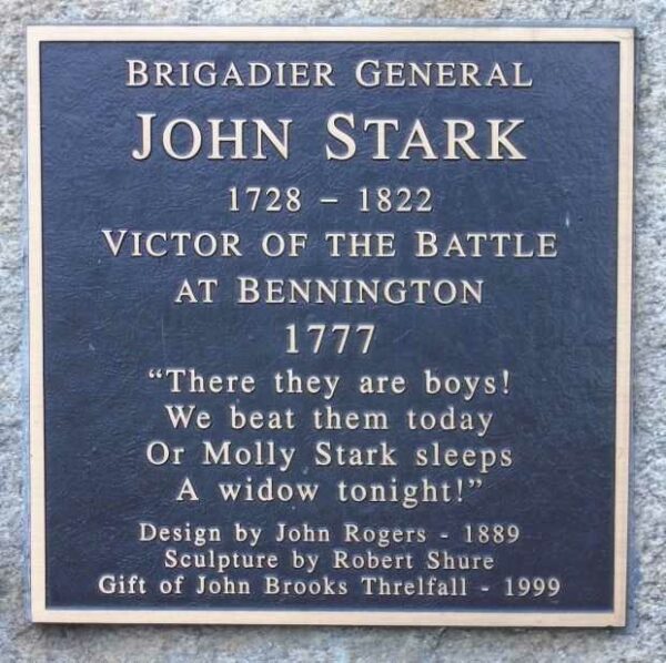 BRIGADIER GENERAL JOHN STARK WAR MEMORIAL STATUE PLAQUE