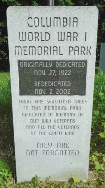 COLUMBIA WORLD WAR I MEMORIAL PARK STONE A