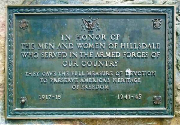 THE VETERANS MEMORIAL GARDEN OF HILLSDALE PLAQUE F