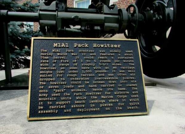 PICATINNY ARSENAL M1A1 PACK HOWITZER MEMORIAL PLAQUE