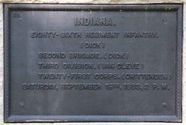 INDIANA. EIGHTY-SIXTH REGIMENT INFANTRY. WAR MEMORIAL PLAQUE