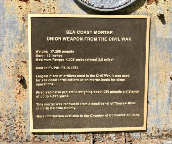 BALDWIN COUNTY SEA COAST MORTAR WAR MEMORIAL PLAQUE