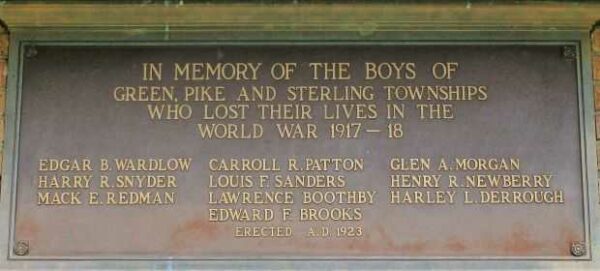 GREEN PIKE AND STERLING TOWNSHIP WORLD WAR MEMORIAL PLAQUE