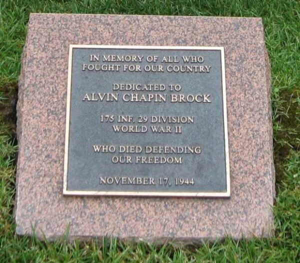 ALVIN CHAPIN BROCK WAR MEMORIAL FOUNTAIN PLAQUE